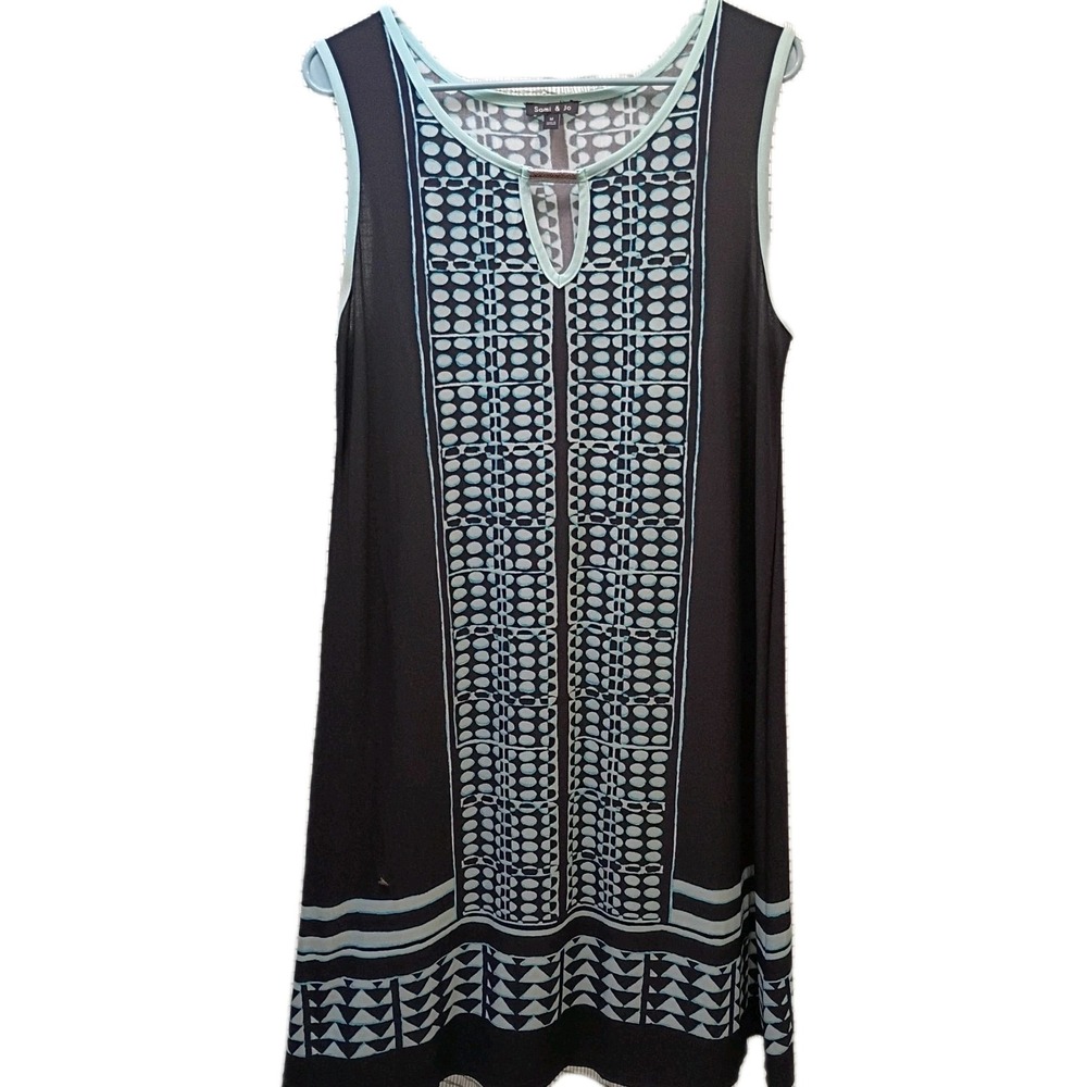 Sami & Jo‎ Women's Light Blue Retro Geometric Pattern Shift Tunic Dress Size M